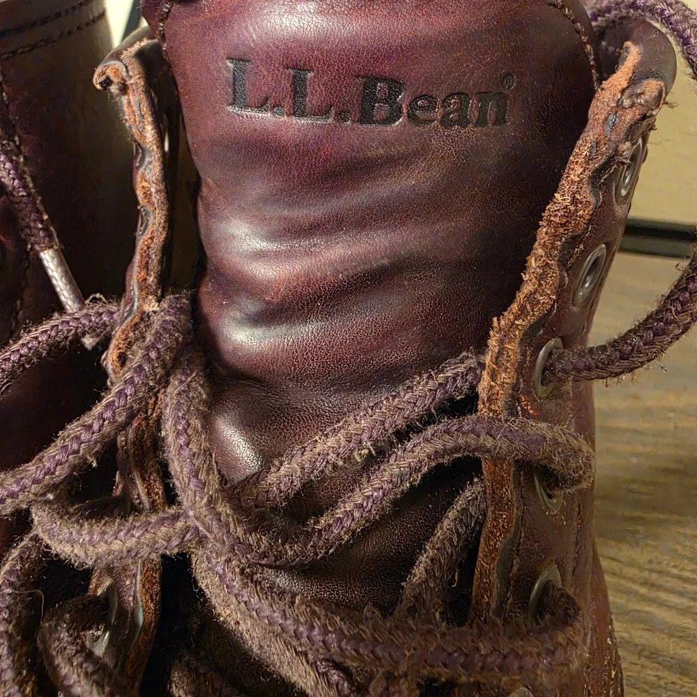 Vintage 80s LL Bean Mens Burgundy Leather Moc Toe Work Boots Size 8.5‎
